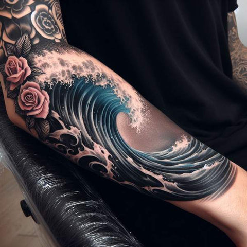 1pc Sea Wave Rose Pattern Tattoo Stickers Cool Aesthetic Unisex Waterproof  Long Lasting Tattoo Stickers | Shop The Latest Trends | Temu